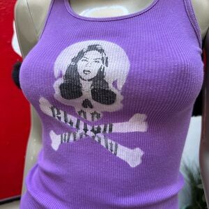 GRISELDA BLANCO soft ribbed graffiti distressed black widow skull mob tank top S